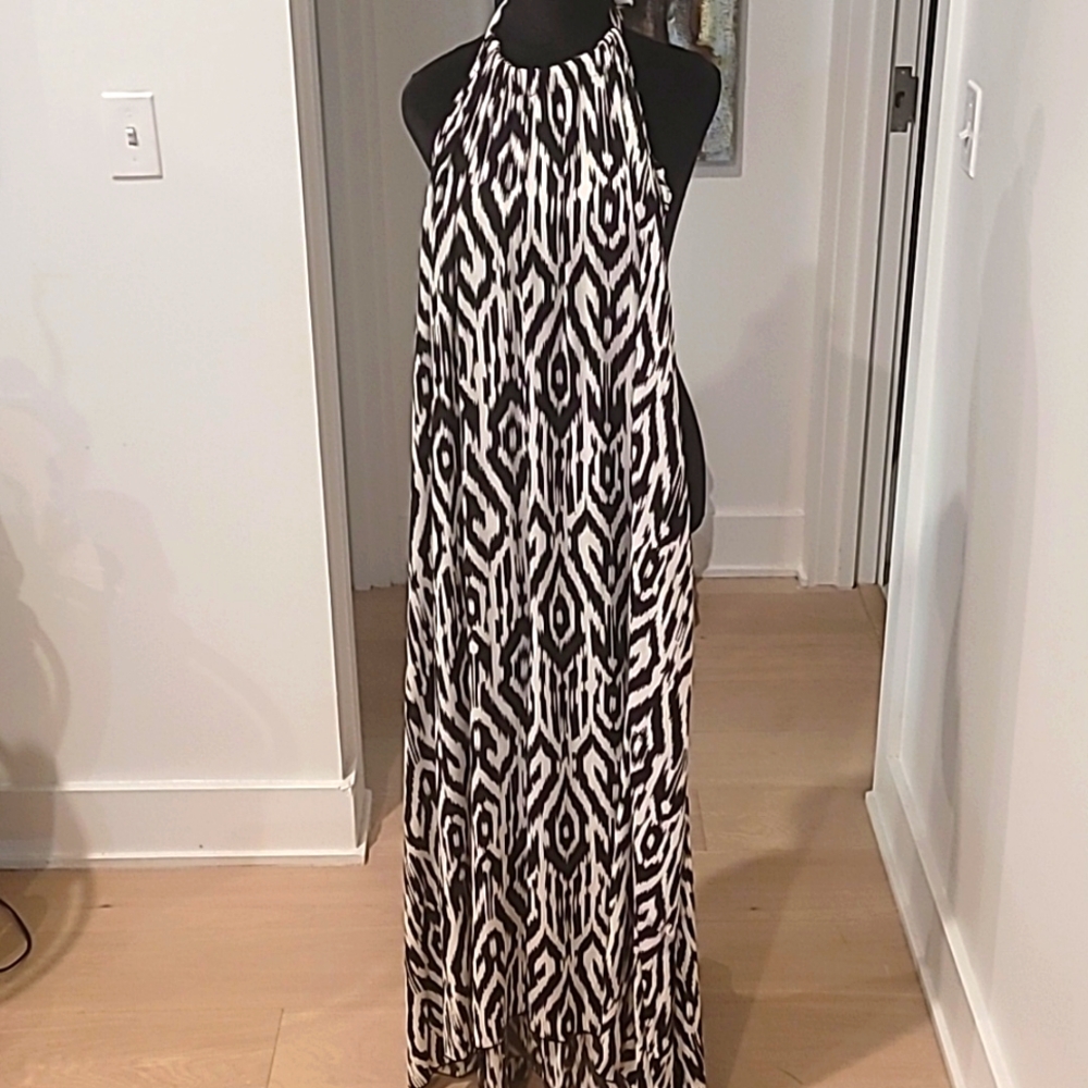 Black and white halter maxi-dress